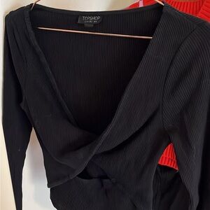 Topshop Black long sleeve croptop with cutout